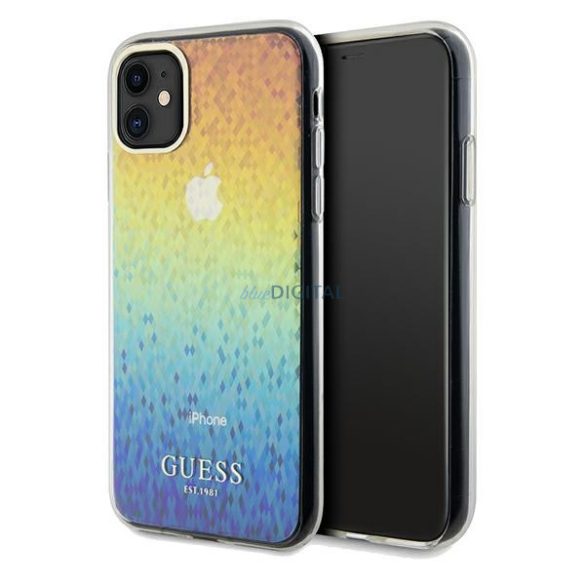 Guess GUHCN61HDECMI iPhone 11 / Xr 6.1" többszínű keménytok IML Facettált tükör diszkó irizáló tükör
