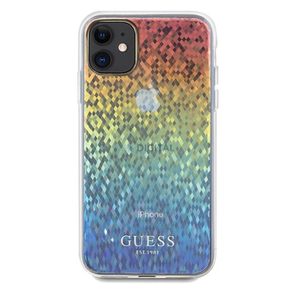 Guess GUHCN61HDECMI iPhone 11 / Xr 6.1" többszínű keménytok IML Facettált tükör diszkó irizáló tükör