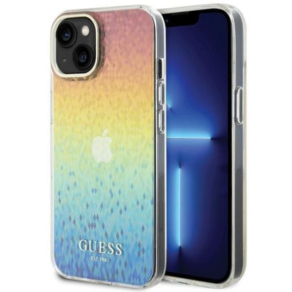 Guess GUHCP15SHDECMI iPhone 15 / 14 / 13 6.1" sokszínű keménytok IML Faceted Mirror Disco Iridescent