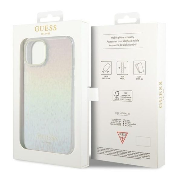 Guess GUHCP15SHDECMI iPhone 15 / 14 / 13 6.1" sokszínű keménytok IML Faceted Mirror Disco Iridescent