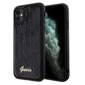 Guess GUHCN61PSFDGSK iPhone 11  6.1" fekete keménytok Sequin Script Metal