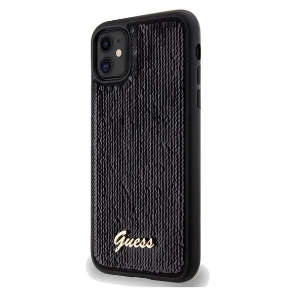 Guess GUHCN61PSFDGSK iPhone 11 / Xr 6.1" fekete keménytok Sequin Script Metal