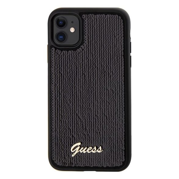 Guess GUHCN61PSFDGSK iPhone 11 / Xr 6.1" fekete keménytok Sequin Script Metal