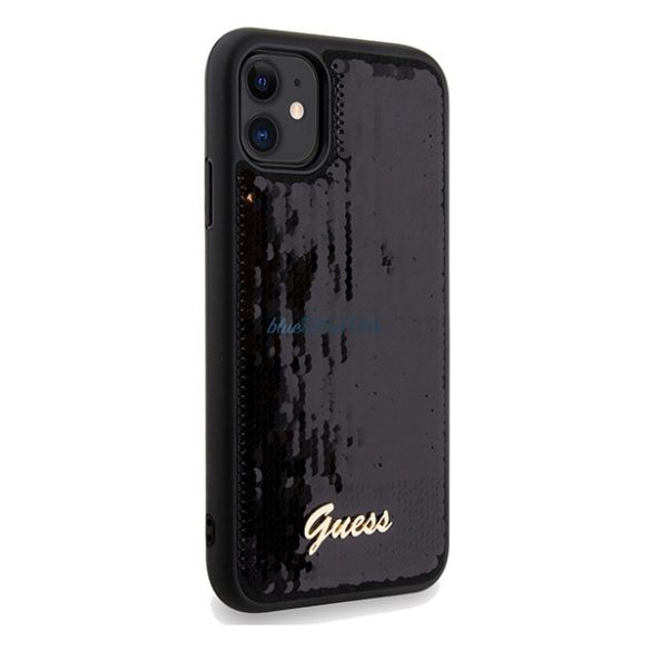 Guess GUHCN61PSFDGSK iPhone 11 / Xr 6.1" fekete keménytok Sequin Script Metal