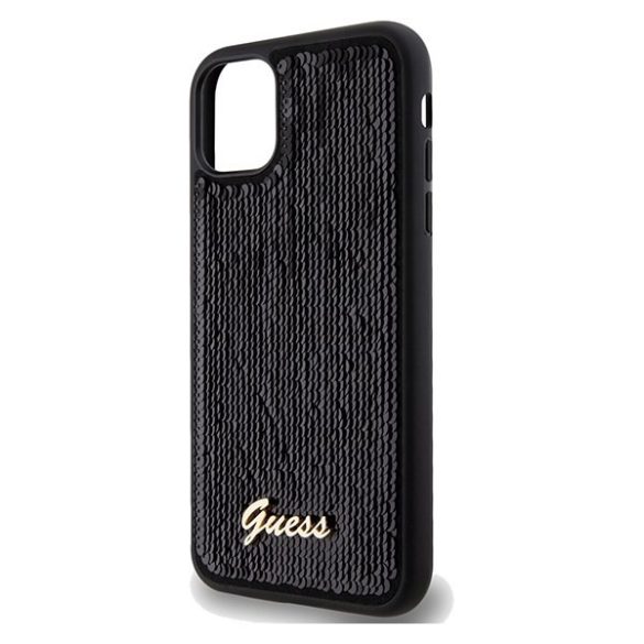 Guess GUHCN61PSFDGSK iPhone 11 / Xr 6.1" fekete keménytok Sequin Script Metal