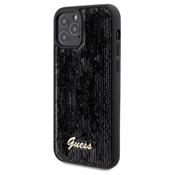 Guess GUHCP12MPSFDGSK iPhone 12/12 Pro 6.1" fekete/arany keménytok Sequin Script Metal