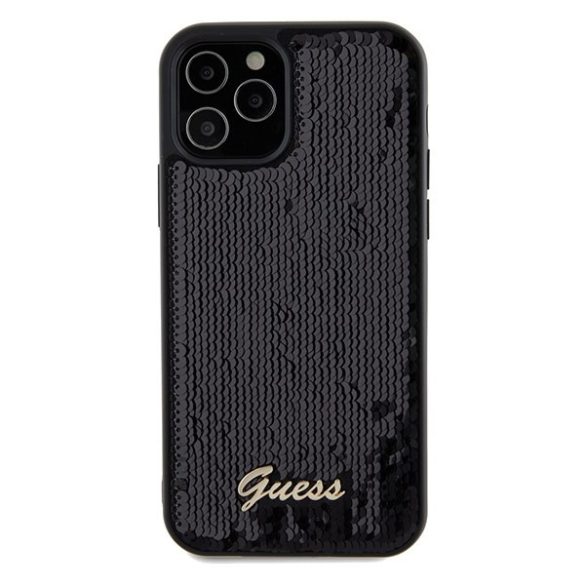 Guess GUHCP12MPSFDGSK iPhone 12/12 Pro 6.1" fekete/arany keménytok Sequin Script Metal