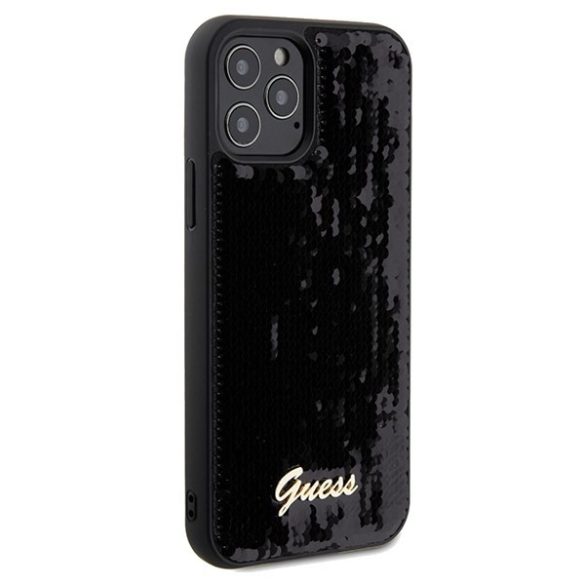 Guess GUHCP12MPSFDGSK iPhone 12/12 Pro 6.1" fekete/arany keménytok Sequin Script Metal