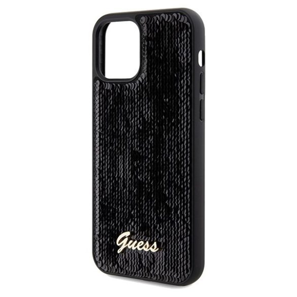 Guess GUHCP12MPSFDGSK iPhone 12/12 Pro 6.1" fekete/arany keménytok Sequin Script Metal