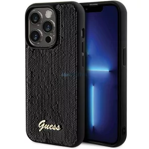 Guess GUHCP13LPSFDGSK iPhone 13 Pro / 13 6.1" fekete keménytok Sequin Script Metal