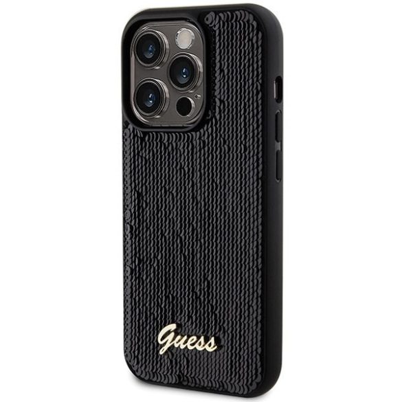 Guess GUHCP13LPSFDGSK iPhone 13 Pro / 13 6.1" fekete keménytok Sequin Script Metal