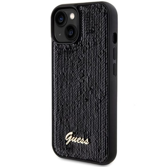 Guess GUHCP14SPSFDGSK iPhone 14 / 15 / 13 6.1" fekete keménytok Sequin Script Metal