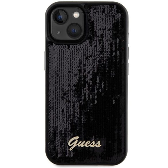 Guess GUHCP14SPSFDGSK iPhone 14 / 15 / 13 6.1" fekete keménytok Sequin Script Metal