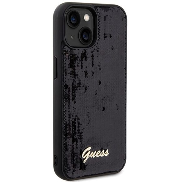 Guess GUHCP14SPSFDGSK iPhone 14 / 15 / 13 6.1" fekete keménytok Sequin Script Metal