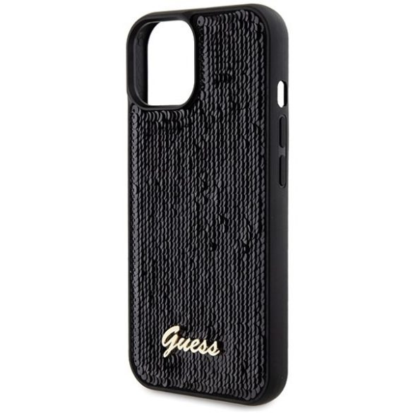 Guess GUHCP14SPSFDGSK iPhone 14 / 15 / 13 6.1" fekete keménytok Sequin Script Metal