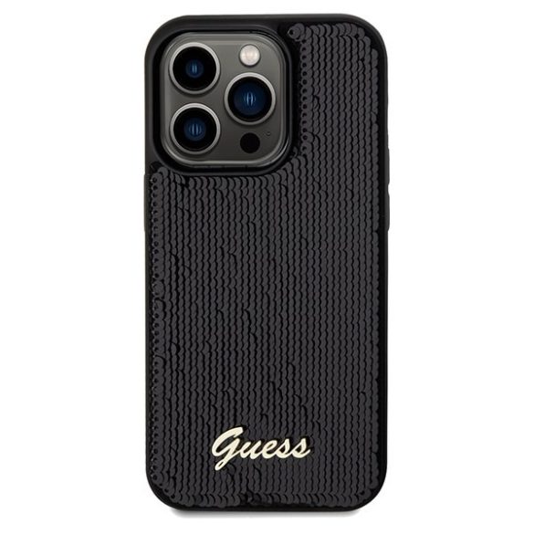 Guess GUHCP14XPSFDGSK iPhone 14 Pro Max 6.7" fekete/arany keménytok Sequin Script Metal