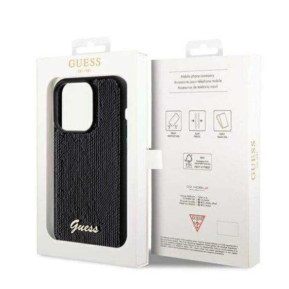 Guess GUHCP14XPSFDGSK iPhone 14 Pro Max 6.7" fekete/arany keménytok Sequin Script Metal