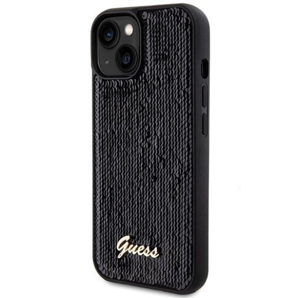 Guess GUHCP15SPSFDGSK iPhone 15 / 14 / 13 6.1" fekete keménytok Sequin Script Metal