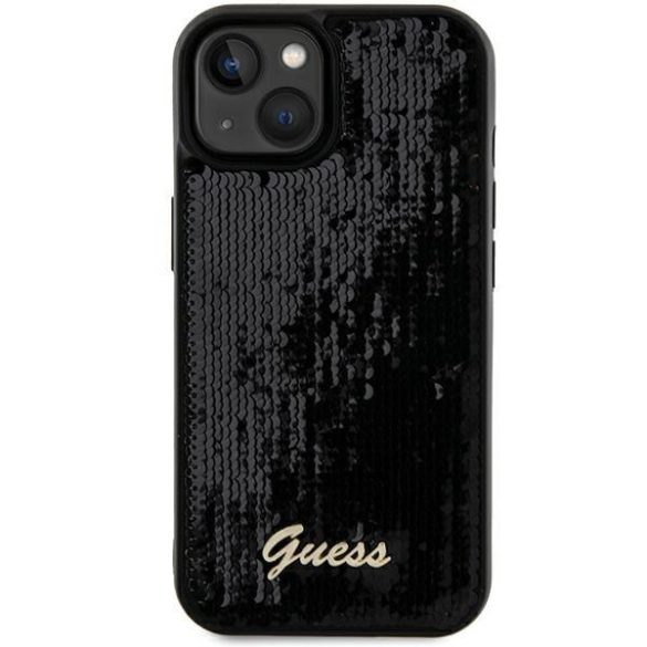 Guess GUHCP15SPSFDGSK iPhone 15 / 14 / 13 6.1" fekete keménytok Sequin Script Metal