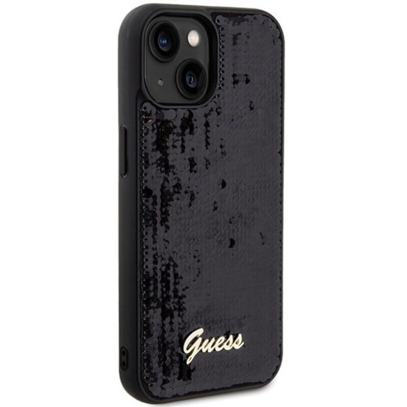 Guess GUHCP15SPSFDGSK iPhone 15 / 14 / 13 6.1" fekete keménytok Sequin Script Metal