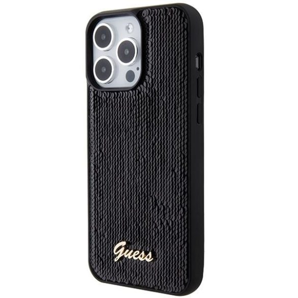 Guess GUHCP15LPSFDGSK iPhone 15 Pro 6.1" fekete/arany keménytok Sequin Script Metal