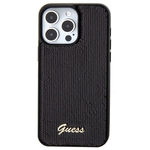 Guess GUHCP15LPSFDGSK iPhone 15 Pro 6.1" fekete/arany keménytok Sequin Script Metal