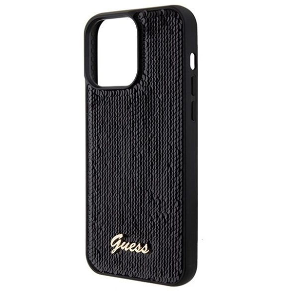 Guess GUHCP15LPSFDGSK iPhone 15 Pro 6.1" fekete/arany keménytok Sequin Script Metal