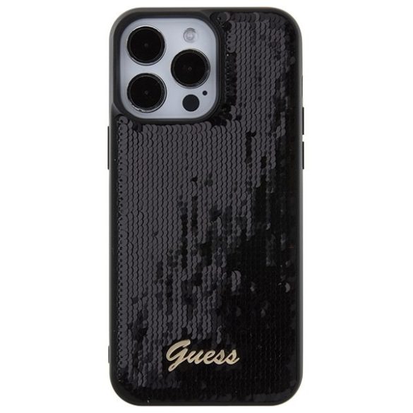 Guess GUHCP15XPSFDGSK iPhone 15 Pro Max 6.7" fekete/arany keménytok Sequin Script Metal