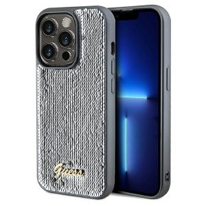 Guess GUHCP14LPSFDGSS iPhone 14 Pro 6.1" ezüst keménytok Sequin Script Metal