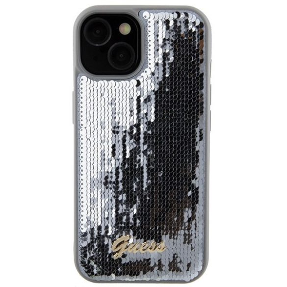 Guess GUHCP15SPSFDGSS iPhone 15 / 14 / 13 6.1" ezüst keménytok Sequin Script Metal