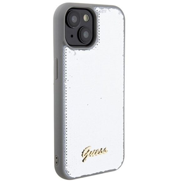 Guess GUHCP15SPSFDGSS iPhone 15 / 14 / 13 6.1" ezüst keménytok Sequin Script Metal