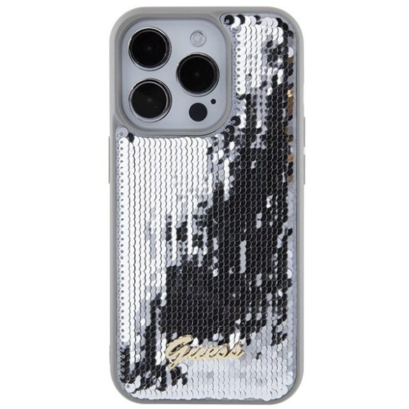 Guess GUHCP15LPSFDGSS iPhone 15 Pro 6.1" ezüst keménytok Sequin Script Metal