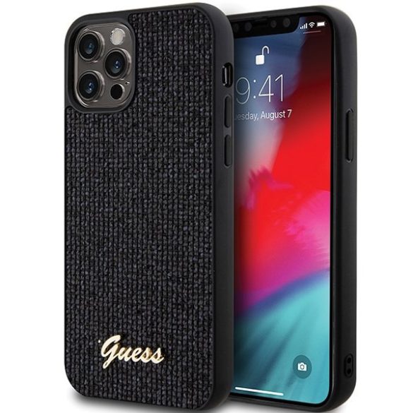 Guess GUHCP12MPMSDGSK iPhone 12/12 Pro 6.1" fekete keménytok Disco Metal Script