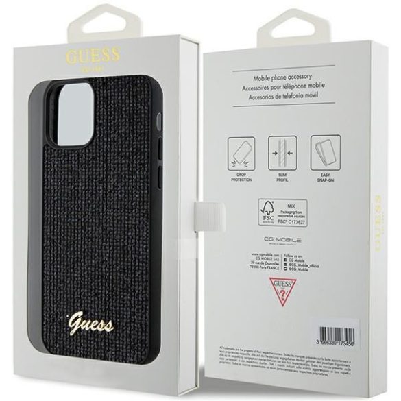 Guess GUHCP12MPMSDGSK iPhone 12/12 Pro 6.1" fekete keménytok Disco Metal Script