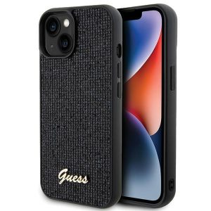 Guess GUHCP15SPMSDGSK iPhone 15 6.1" fekete keménytok Disco Metal Script