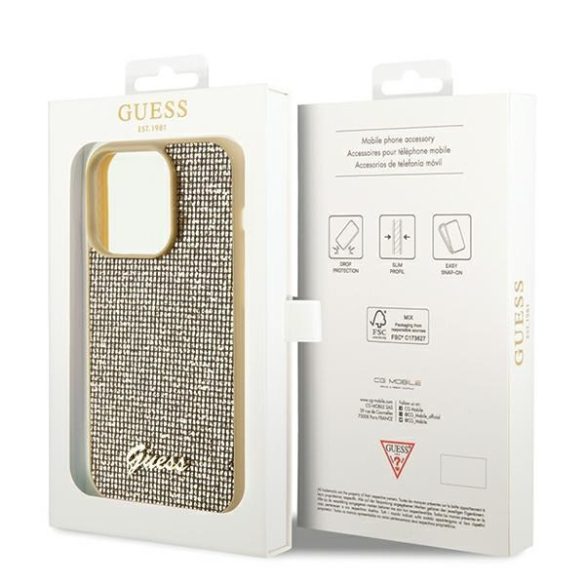 Guess GUHCP14LPMSDGSD iPhone 14 Pro 6.1" arany keménytok Disco Metal Script