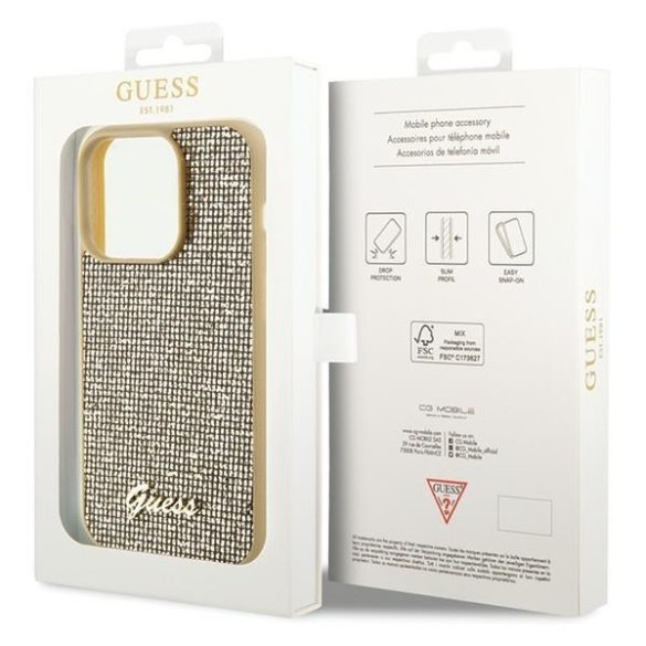 Guess GUHCP15LPMSDGSD iPhone 15 Pro 6.1" arany keménytok Disco Metal Script