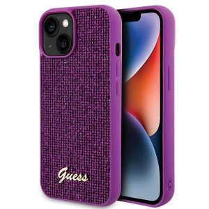 Guess GUHCP15SPMSDGSF iPhone 15 6.1" fukszia színű keménytok Disco Metal Script tok