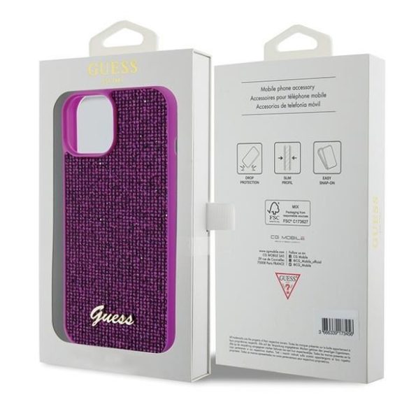 Guess GUHCP15SPMSDGSF iPhone 15 6.1" fukszia színű keménytok Disco Metal Script tok