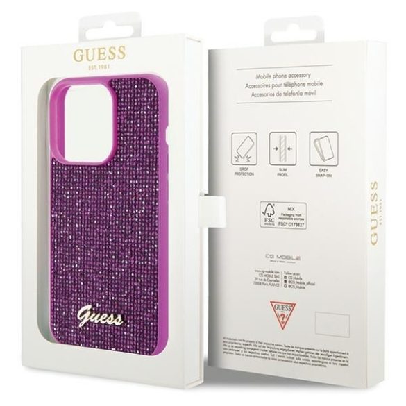 Guess GUHCP15LPMSDGSF iPhone 15 Pro 6.1" fukszia keménytok Disco Metal Scrip