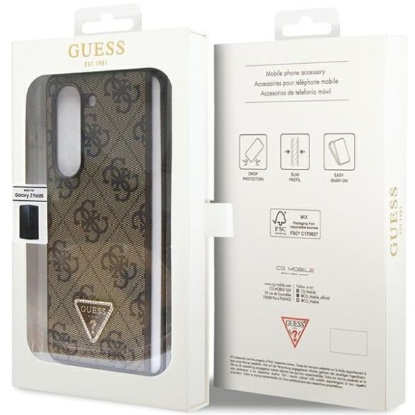 Guess GUHCZFD5P4TDPW F946 Z Fold5 barna keménytok bőr 4G háromszög Strass