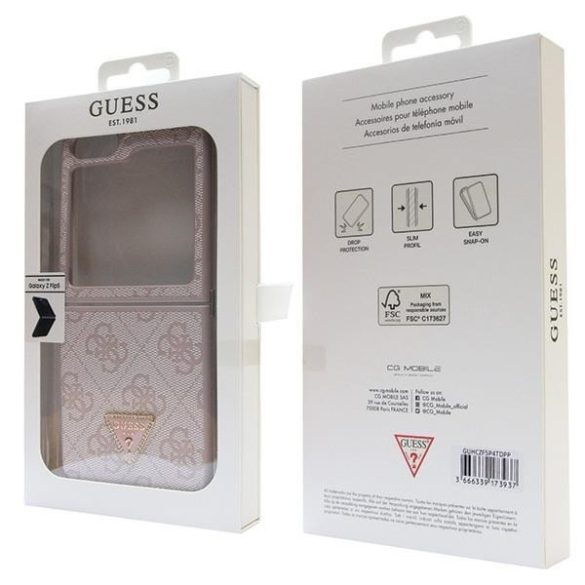 Guess GUHCZF5P4TDPP F731 Z Flip5 rózsaszín keménytok bőr 4G háromszög Strass