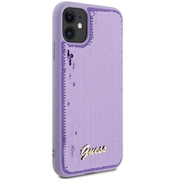 Guess GUHCN61PSFDGSU iPhone 11 / Xr 6.1" lila keménytok Sequin Script Metal