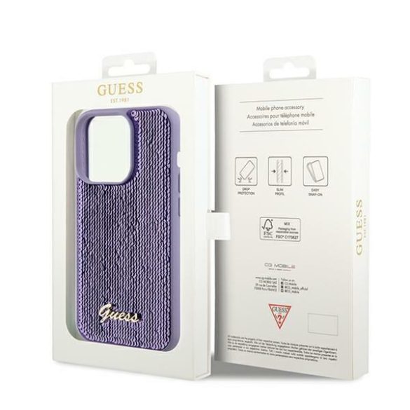 Guess GUHCP13LPSFDGSUiPhone 13 Pro / 13 6.1" lila keménytok Sequin Script Metal