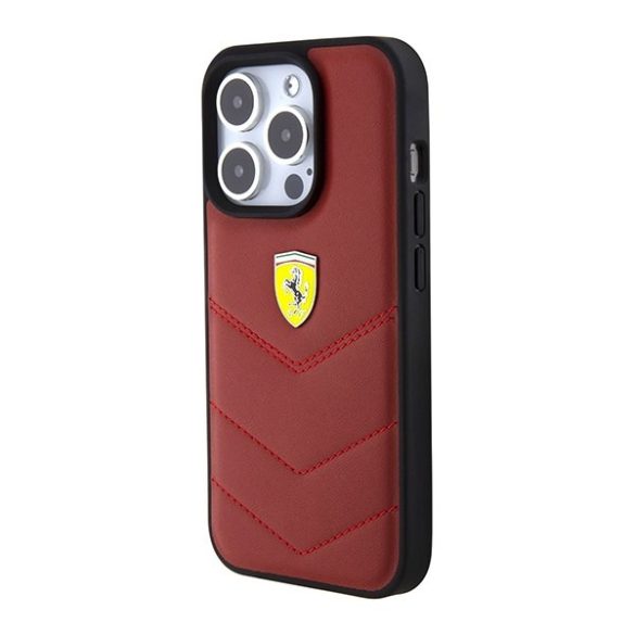 Ferrari FEHCP15LRDUR iPhone 15 Pro 6.1" piros keménytok bőr varrott vonalakkal
