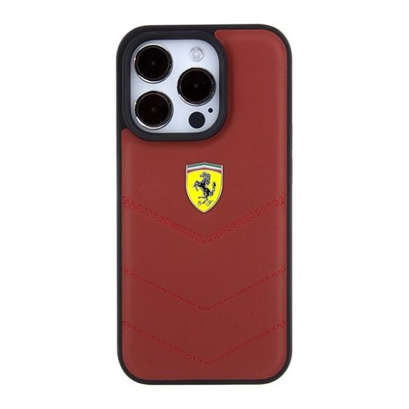 Ferrari FEHCP15LRDUR iPhone 15 Pro 6.1" piros keménytok bőr varrott vonalakkal