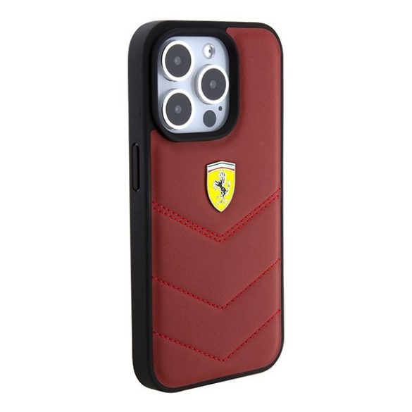 Ferrari FEHCP15LRDUR iPhone 15 Pro 6.1" piros keménytok bőr varrott vonalakkal