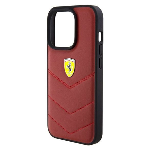 Ferrari FEHCP15LRDUR iPhone 15 Pro 6.1" piros keménytok bőr varrott vonalakkal