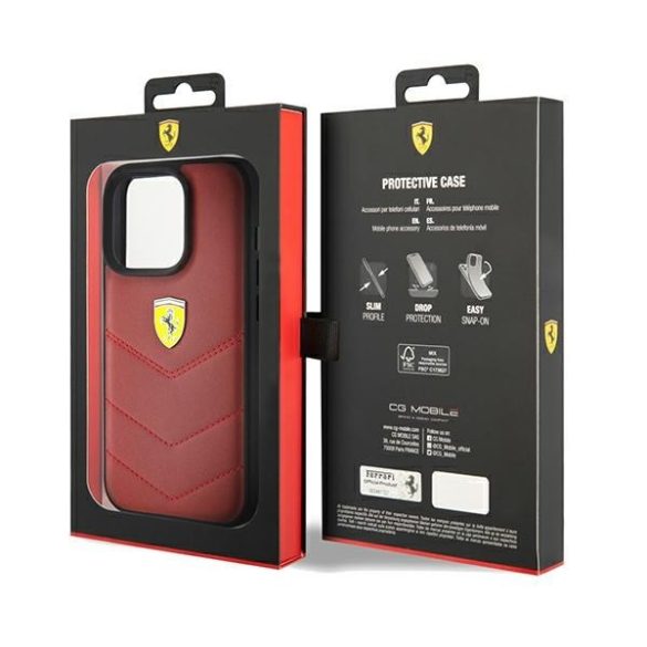 Ferrari FEHCP15LRDUR iPhone 15 Pro 6.1" piros keménytok bőr varrott vonalakkal