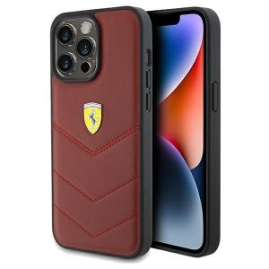 Ferrari FEHCP15XRDUR iPhone 15 Pro Max 6.7" piros keménytok bőr varrott vonalakkal